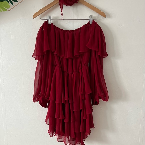 VTG 80s SILK CHIFFON red dress Toronto boutique Wayne Clark - Picture 6 of 11
